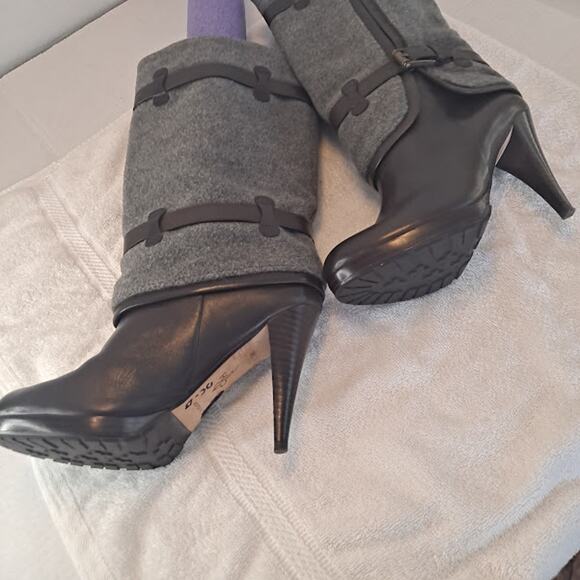 Cole Haan 4" Heel Statement Boot Size 7.5B Kennedy Wool Straps Buckles Boss Lady - Picture 10 of 13